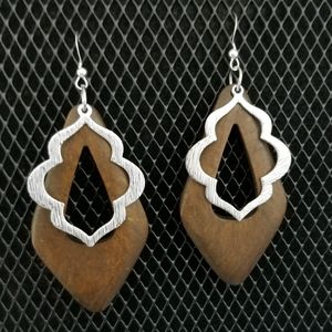 Wood Earring with Silver Frame Overlay